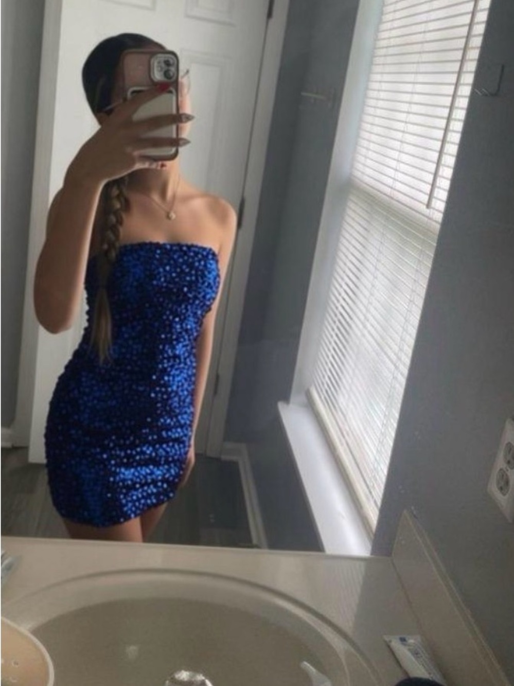 Princess Polly Strapless Sequin Mini Dress in Cobalt Blue